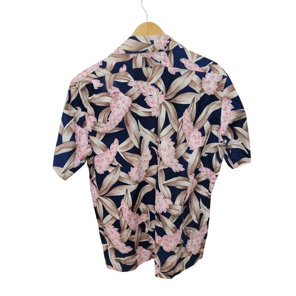 Hilo Hattie Hawaiian Shirt Large Floral Pink & Brown 100% Cotton Short Sleeve - Picture 2 of 7